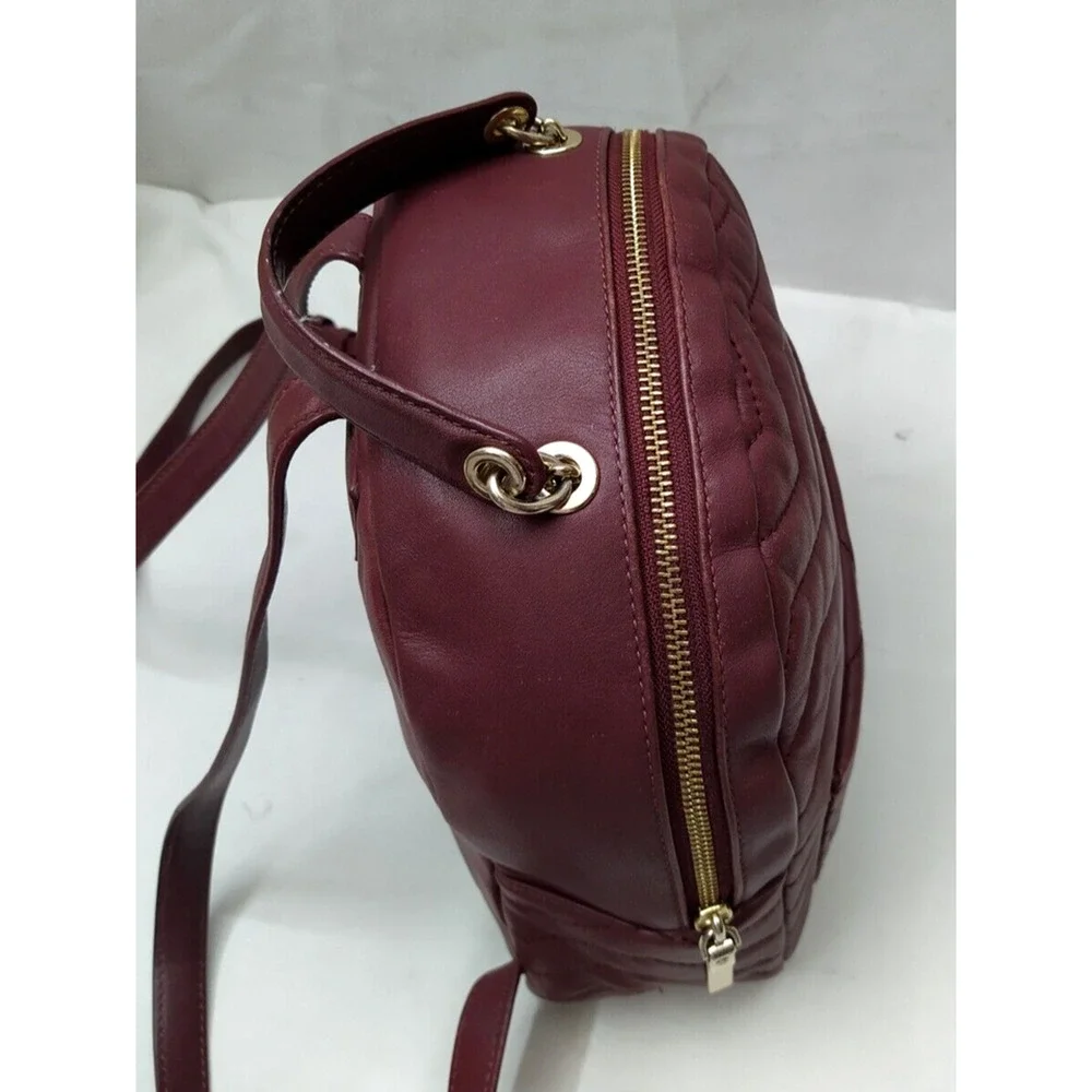 Kate Spade New York Maroon Leather Quilted Top Handle Zipper Closure Backpack